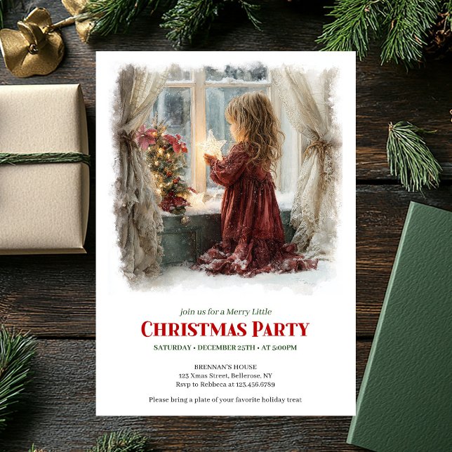 Invitación Niña anticuada sosteniendo una estrella brillante (Old fashioned little girl holding shining star download invitation

)