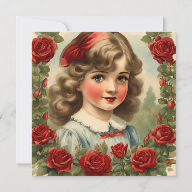 Invitación Niña antigua con rosas (Anverso)