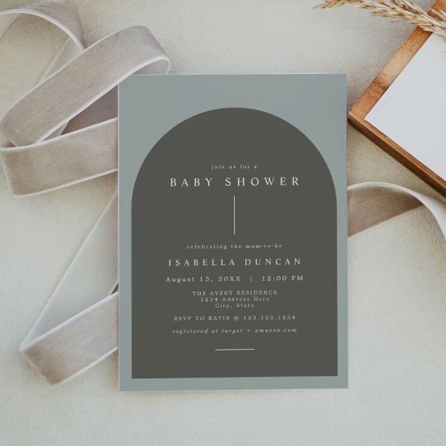 Invitación NINA Arch Bohemian Sage Green Photo Baby Shower (Subido por el creador)