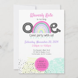Invitación Niña arcoiris Primer cumpleaños foto de Doodle Kaw