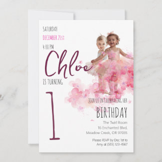 Invitación Niña Bailarina en su 1er Cumpleaños Foto Floral Ro
