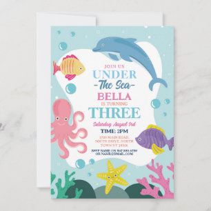 Invitación Niña Bajo El Mar TRES Océano Delfín Pulpo 3º