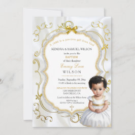 Invitación Niña Baptismo Comunión Cristiana Oro Blanco