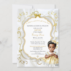 Invitación Niña Baptismo Comunión Cristiana Oro Blanco