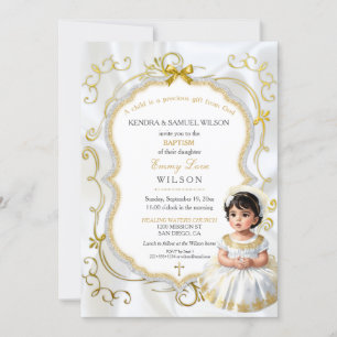 Invitación Niña Baptismo Comunión Cristiana Oro Blanco