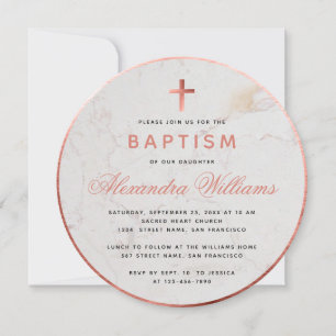 Invitación Niña Bautizo Faux Rosa Mármol Rosa Escritura