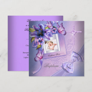 Invitación Niña Bautizo Rosa Púrpura Foto Bautismo