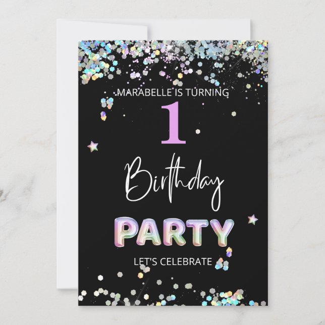 Invitación *~* NIÑA BEBÉ 1er cumpleaños de arcoiris (Anverso)