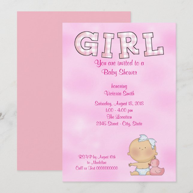 Invitación Niña bebé Baby Shower (Anverso / Reverso)