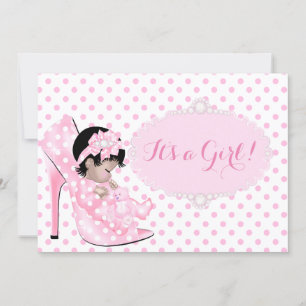 Invitación Niña bebé Baby Shower puntos rosados de polka blan