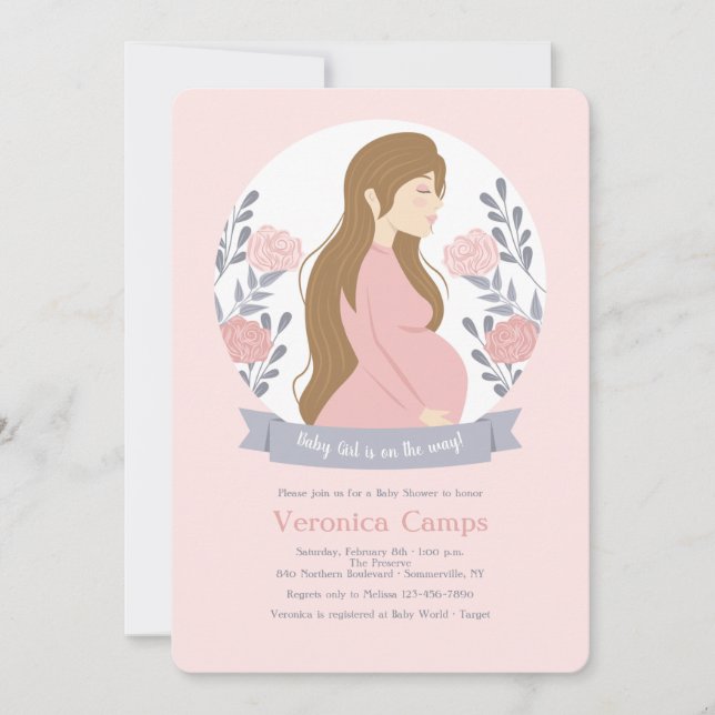 Invitación Niña bebé camino a Baby Shower (Anverso)