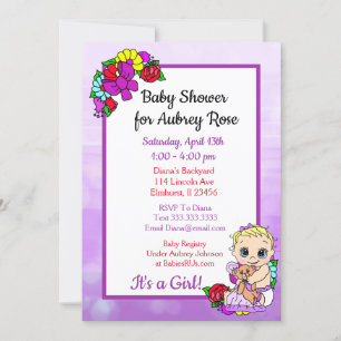 Invitación Niña bebé con Teddy Bear Baby Shower púrpura