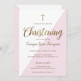 Invitación Niña bebé cristiana de oro blanco rosado moderno