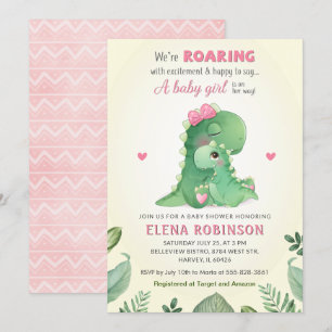 Invitación Niña bebé de dinosaurios rosados Ducha Dulce salva