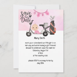 Invitación Niña bebé de golf para Baby Shower en rosa