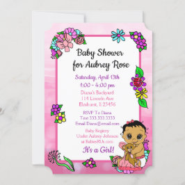 Invitación Niña bebé de la etnia Baby Shower rosa del oso de 