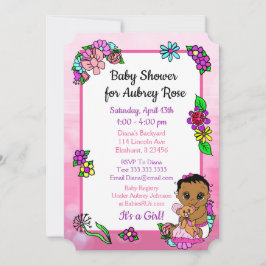 Invitación Niña bebé de la etnia Baby Shower rosa del oso de 