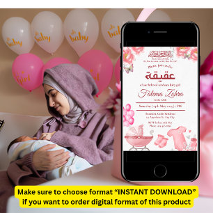Invitación Niña bebé de un globo rosa Aqiqah Invi