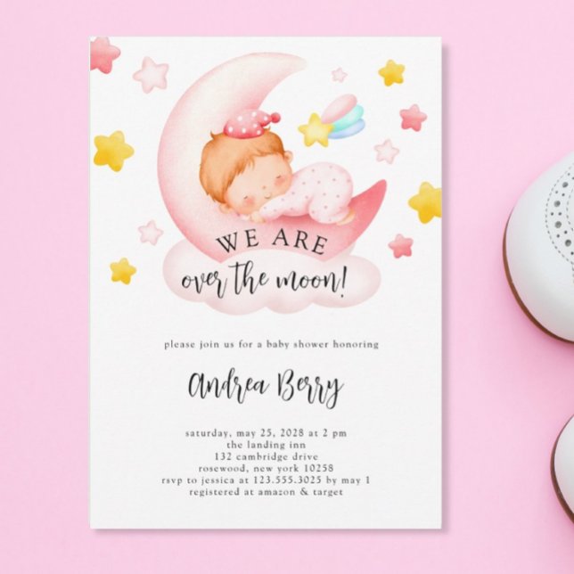 Invitación Niña bebé en el Baby Shower de la luna (Subido por el creador)