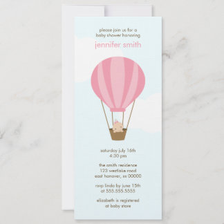 Invitación Niña bebé en un globo rosa en Baby Shower
