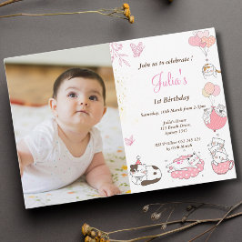Invitación Niña bebé foto de primer cumpleaños