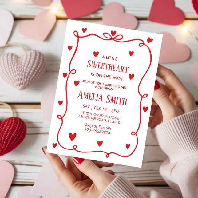Invitación Niña bebé garabateada San Valentín Corazón Rojo Du (Subido por el creador)