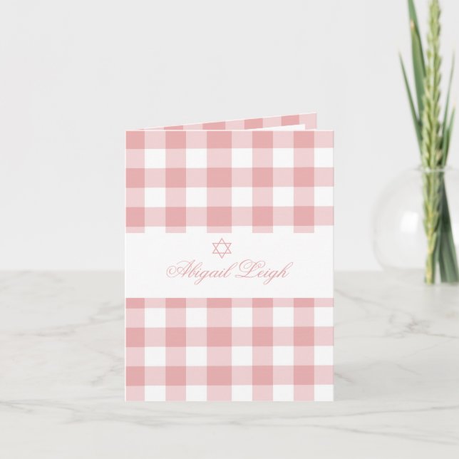 Invitación Niña Bebé Hebrea Naming Ceremonia Foto Rosa Judía (Anverso)