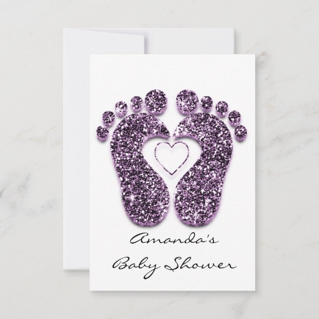 Invitación Niña Bebé Pies Violeta De Minimalismo Blanco (Reverso)