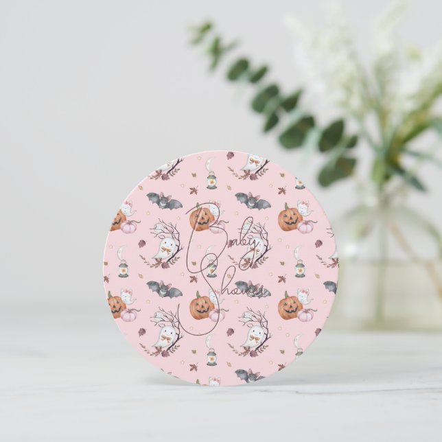Invitación Niña bebé prepara ronda de Baby Shower de Hallowee (Anverso de pie)
