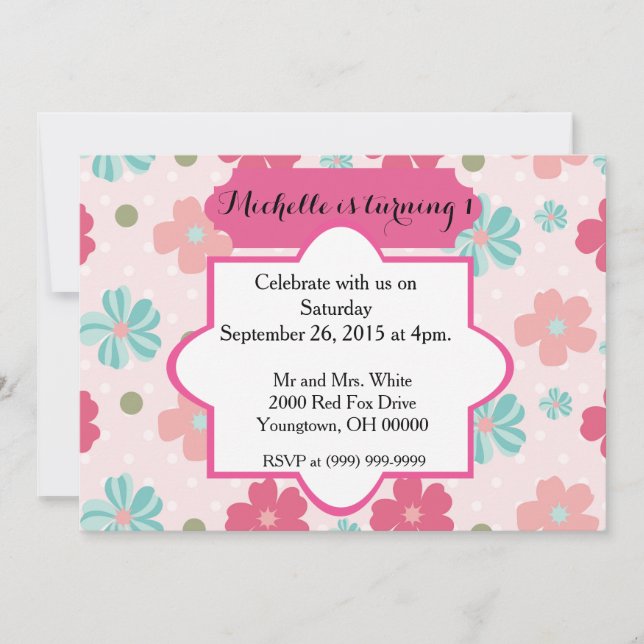 Invitación Niña bebé Primer cumpleaños (Anverso)