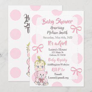 Invitación Niña bebé rubia con oso de peluca bebé