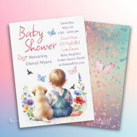 Niña bebé y su cachorro | acuarela de Baby Shower
