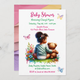 Invitación Niña bebé y su oso de peluche | CHICA BABY SHOWER