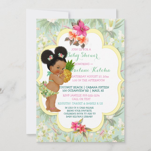 Invitación Niña Bikini Tropical Luau Hawái Pineapple (Anverso)