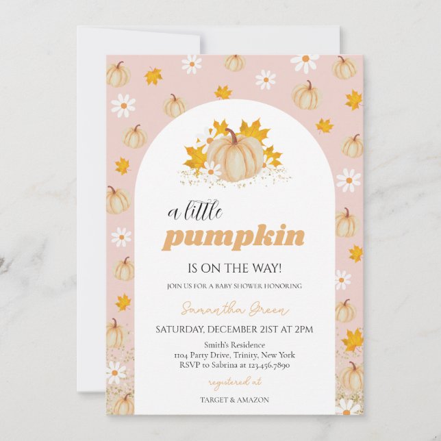 Invitación Niña Boho Calabaza Baby Shower (Anverso)