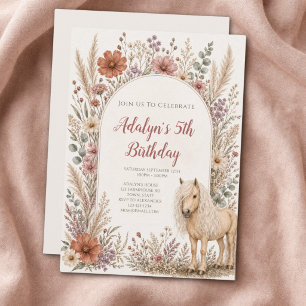 Invitación Niña Boho Flor Silvestre Caballo 5º Cumpleaños