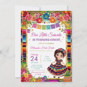 Invitación Niña Bonita Señorita Cumpleaños 5 Años Vestido Mex