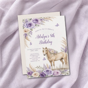 Invitación Niña Caballo Rosa Púrpura Cumpleaños 8