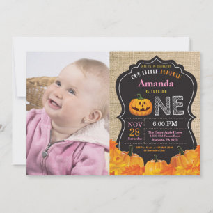 Invitación Niña Calabaza de Halloween Cumpleaños 1º Cumpleaño
