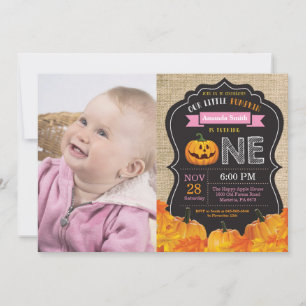 Invitación Niña Calabaza de Halloween Cumpleaños 1º Cumpleaño