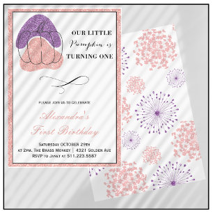 Invitación Niña Calabaza Rosa Purpura Halloween Cumpleaños 1