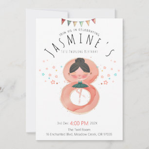 Invitación Niña caprichosa de ballet en su octavo cumpleaños