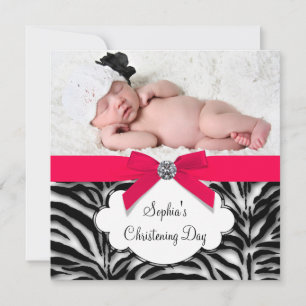 Invitación Niña Cebra Roja Foto Bautizo