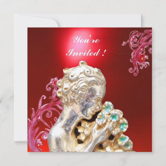 Invitación NIÑA CON FLORES ,Rojo Rubí (Anverso)