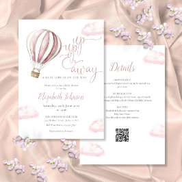 Invitación Niña con globo aerostático rosa Todo en uno Baby S