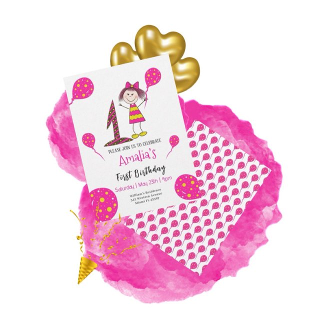 Invitación Niña con globos (Subido por el creador)