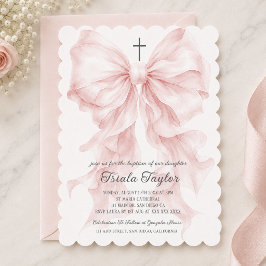 Invitación Niña con lazo rosa Bautizo