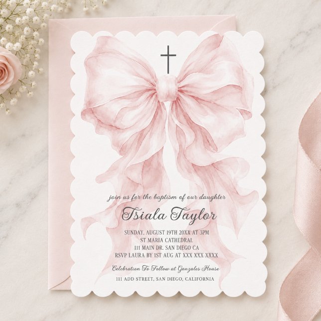 Invitación Niña con lazo rosa Bautizo (Subido por el creador)