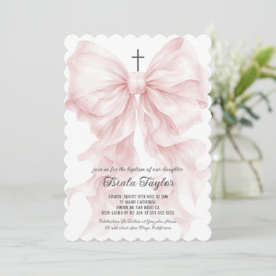 Invitación Niña con lazo rosa Bautizo