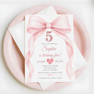 Invitación Niña con lazo rosa cumple 5 años